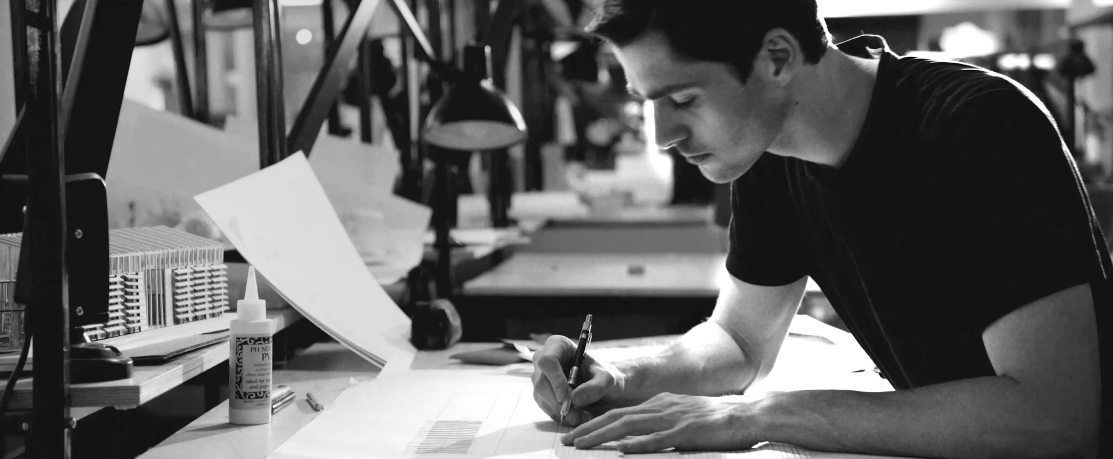 Black and white portrait of Finn Harries